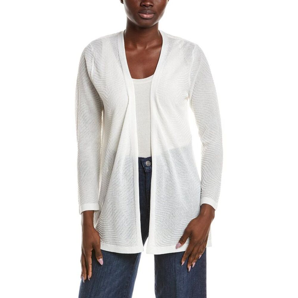 Anne Klein Womens  Semi Sheer Texture Stitch Cardigan, White